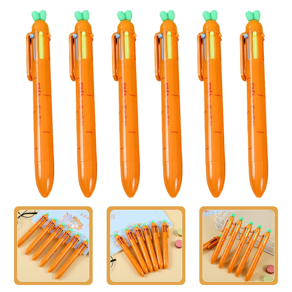 

6 Pcs Carrot Ballpoint Pen Aesthetic School Supplies Mini Orange Friction Erasable Pens