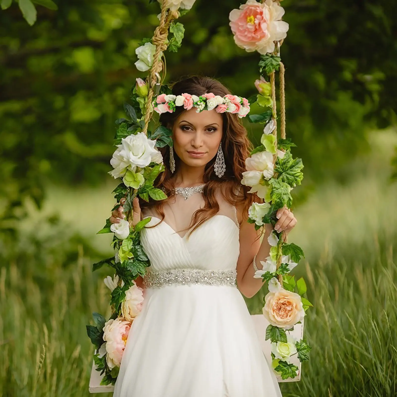 

Wedding Bride Floral Crown Headband with Realistic Fake Flowers Perfect for Bridal and Flower Girl Hair Accessories Celebration