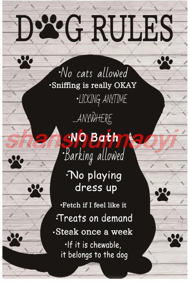 shan Dog Rules Metal Tin Sign This Home is Filled with Kisses Wall Art Wagging Tail Love Home Decoration 12x8 Inches 1pc