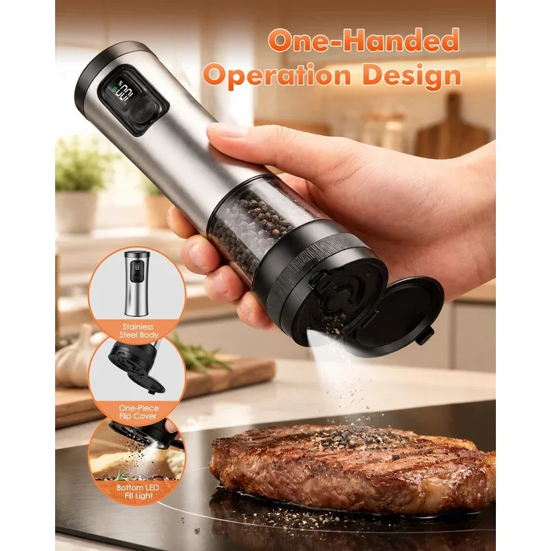Automatic Salt and Pepper Grinder Set Rechargeable Base LED Display Kitchen Utensils Spice Processing Tool