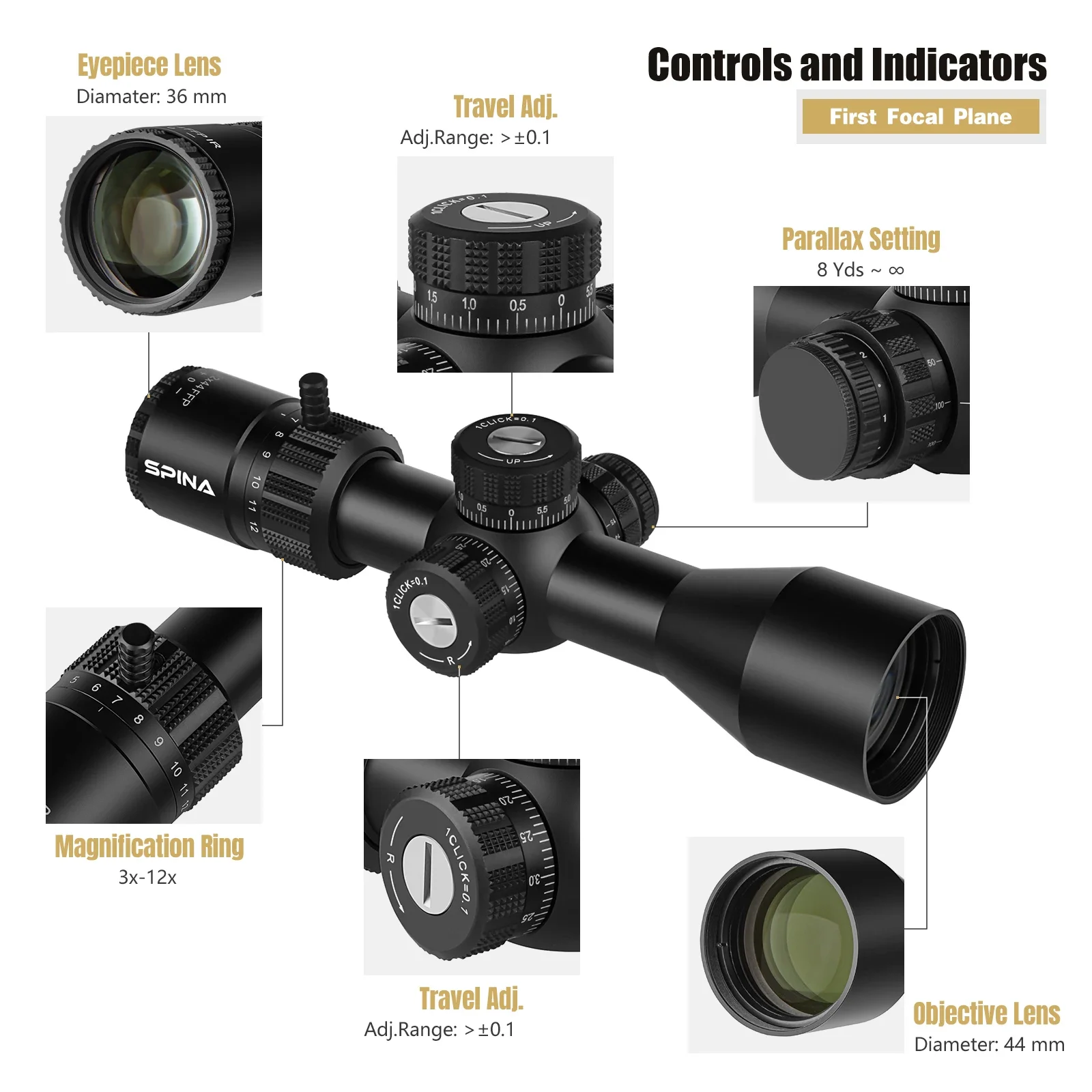 3-12x44 FFP Hunting LPVO Scope OEM ODM FMC Optics Scope Hunting