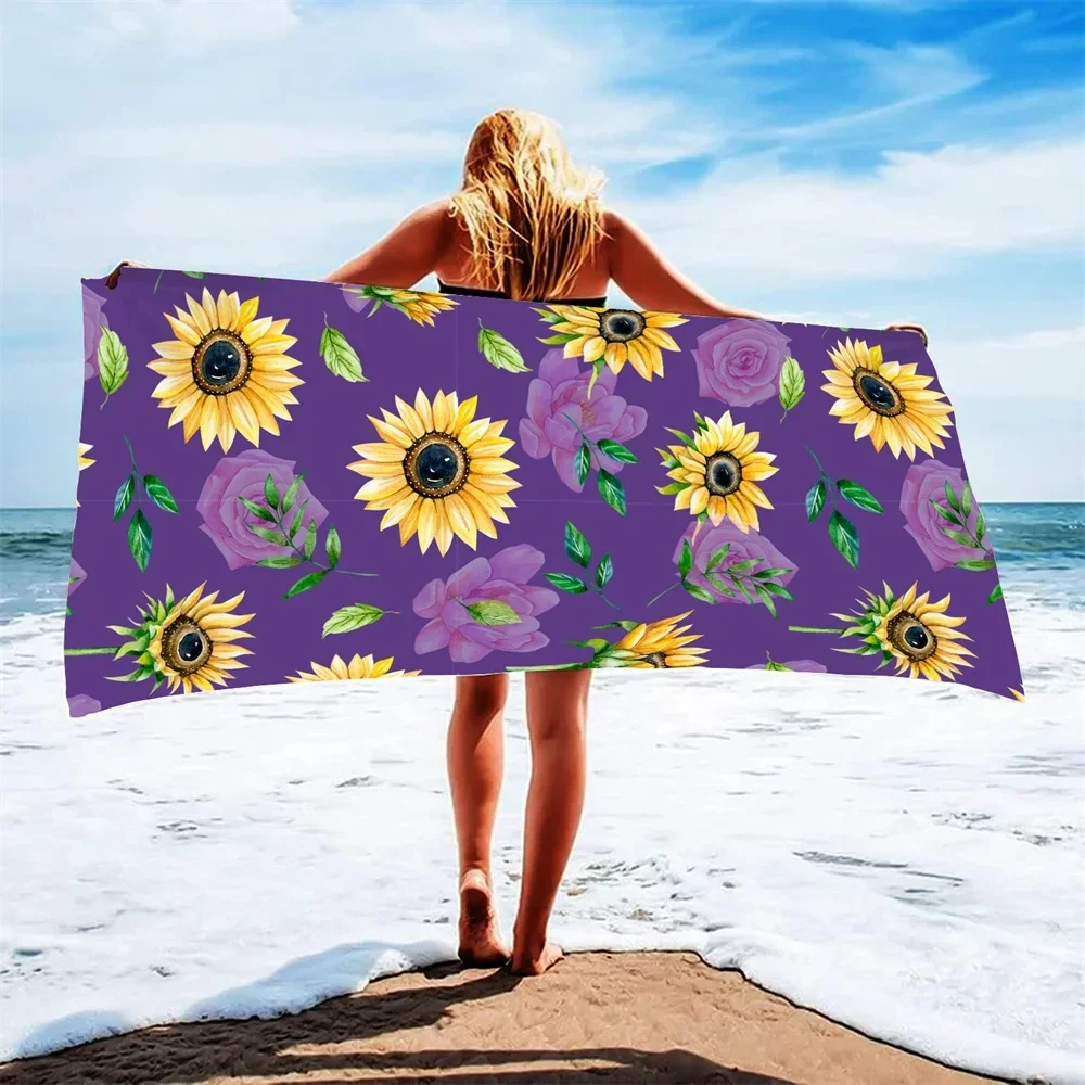 Sunflower Beach Towel,Absorbent Yellow Flower Bath Towel Gifts for Kids Girl,Microfiber Sand Free Quick Dry Sports Travel Towels