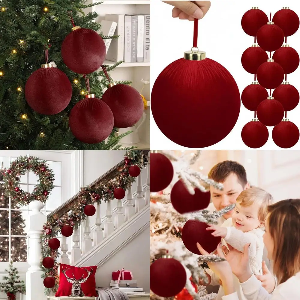 

Large Flocked Christmas Tree Ornaments - Shatterproof Velvet Balls, 6 Inch, Dark Red for Xmas Tree Decorations