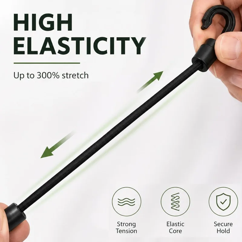 Hochbelastbares Bungee-Spannseil mit Kunststoffhaken, dehnbare Bungee-Seile für Outdoor-Camping – Detail 9