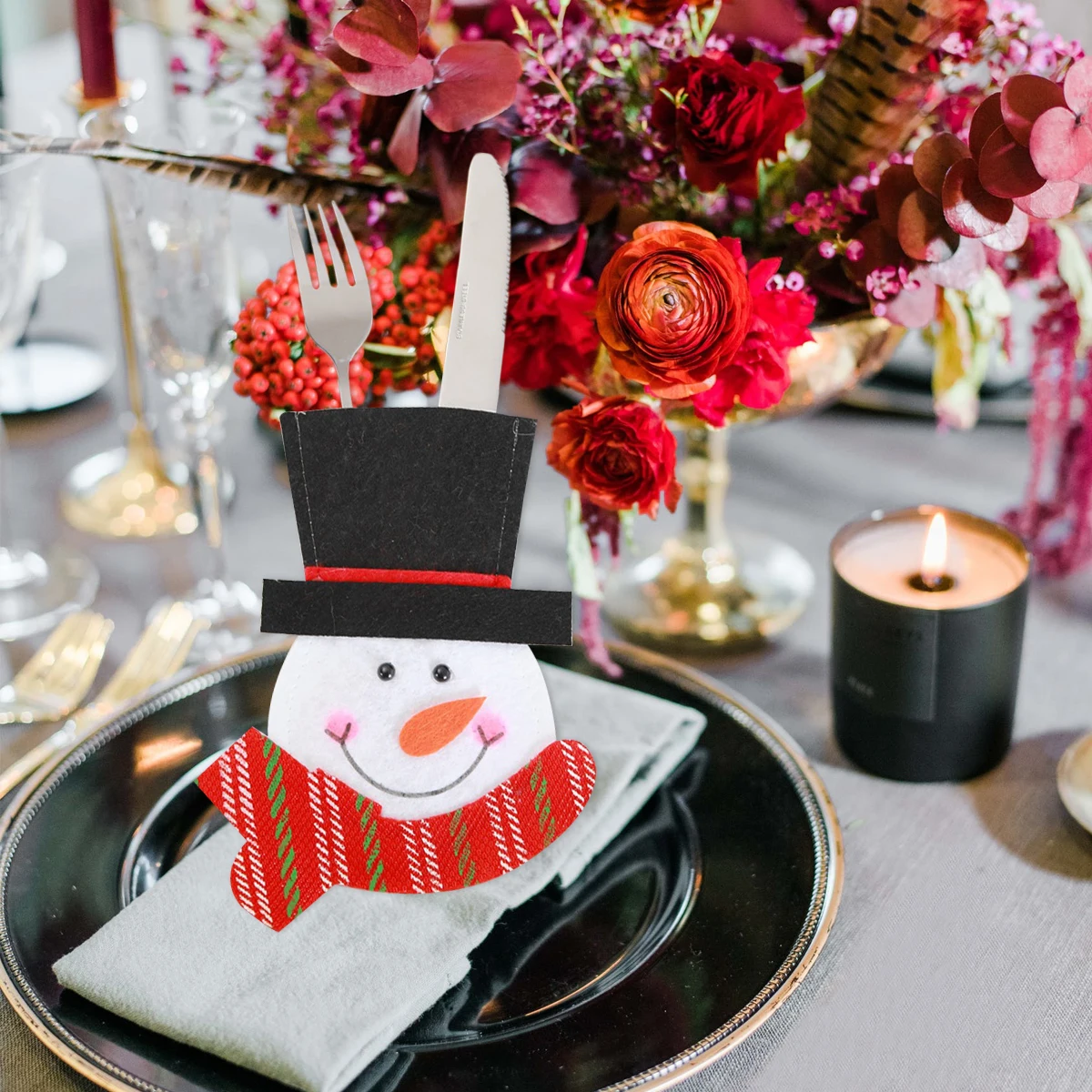 

2 Pcs Christmas Silverware Holder Cutlery Bag Snowman Santa Knives Fork Cover Decorations