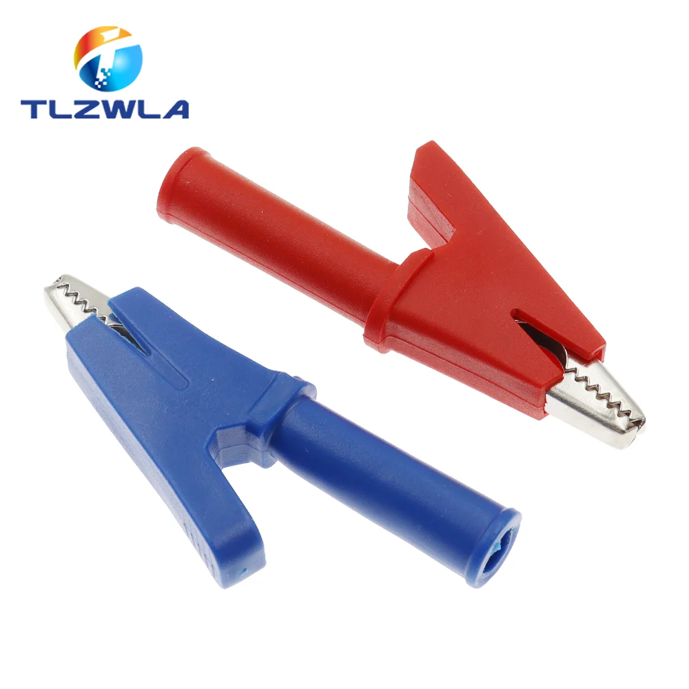 5PCS Pure Copper Insulated Test Alligator Clip 10MM Opening With 4MM Jack Safety Crocodile Clamps For Banana Plug Or Welding