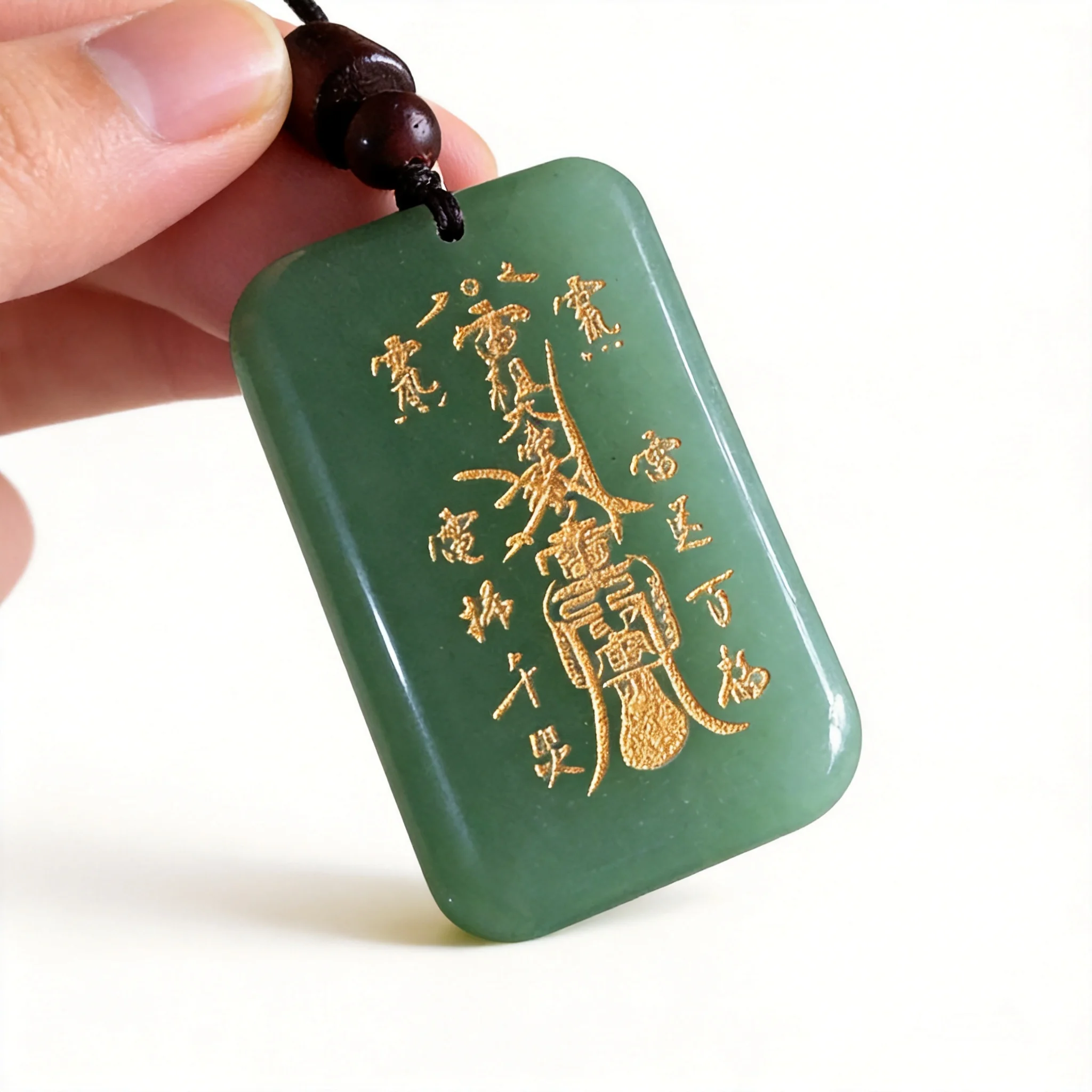 Chinese Traditional Aventurine Jade Peace Blessing Pendant Engraved Taoist Amulet Good Luck Fortune Protection Talisman Unisex