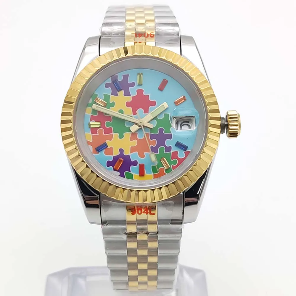 New 39mm Intergold Automatic Mechanical Fashion Men's Watch, NH35 Transparent Caseback, Luxury Watch