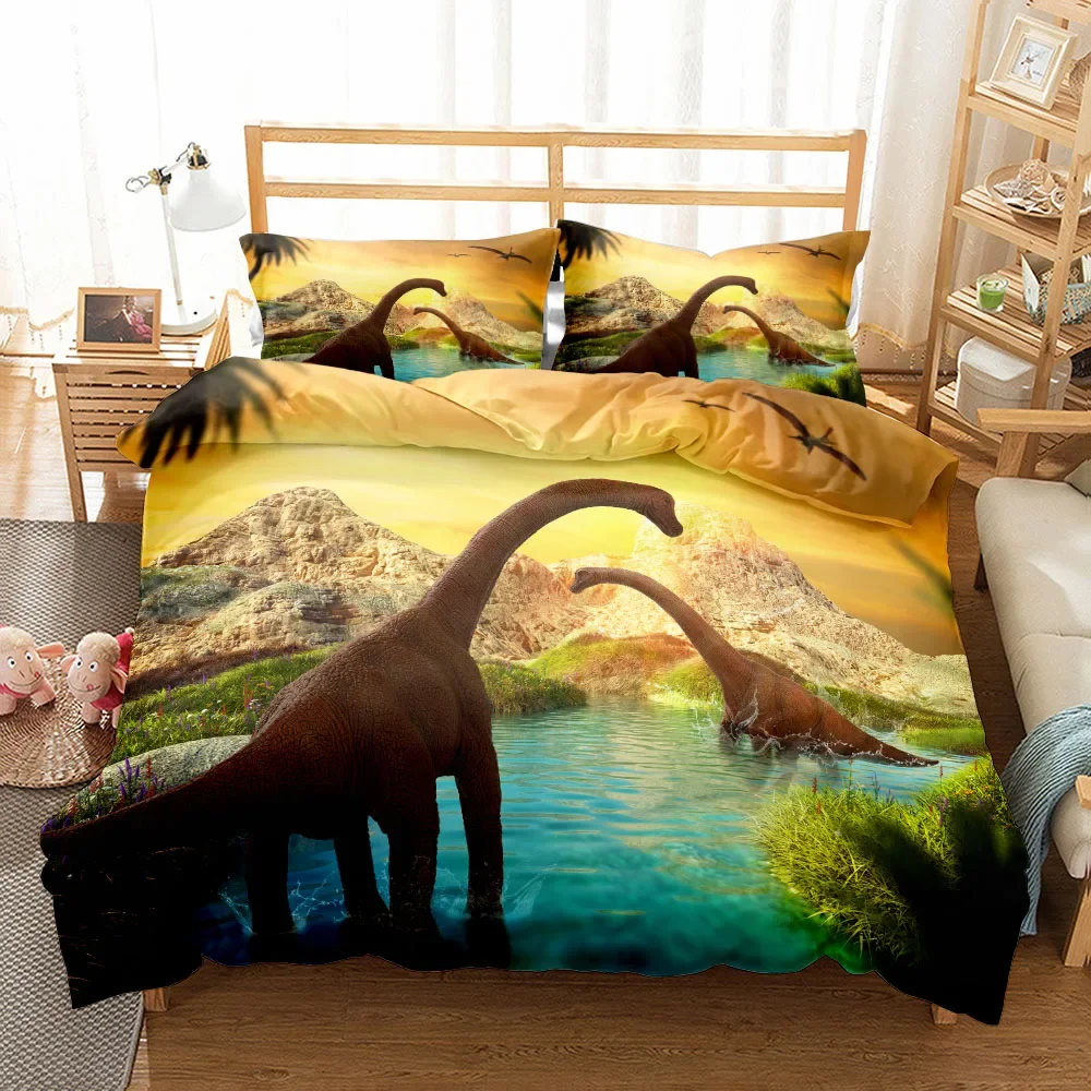 World Dinosaurs Duvet Cover Set EU Single Double King US Twin Full Queen Size Bed Linen Set  Cover with Pillowcase Custom