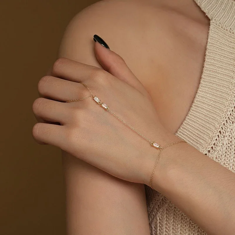 SOFTPIG ريال 925 فضة تألق الزركون البرسيم فنجر سلسلة سوار للنساء بوهيميا غرامة مجوهرات اكسسوارات النبات