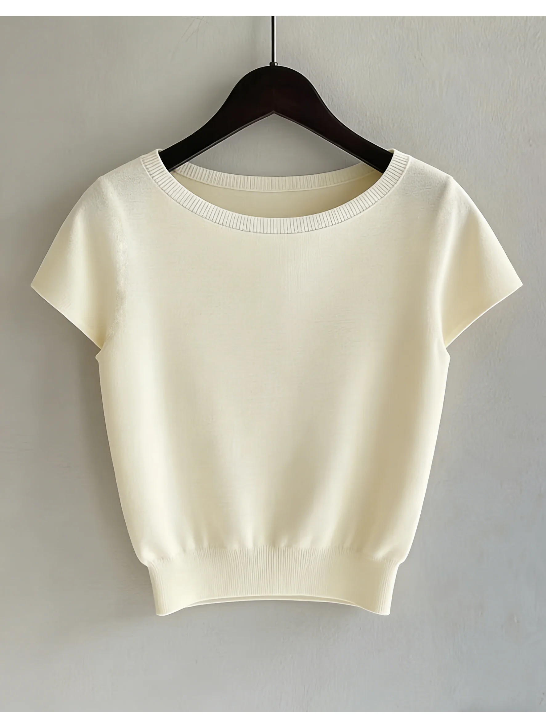 Women's slim knit short sleeved T-shirt with shoulder sleeves, elegant women's clothing for spring and summer
