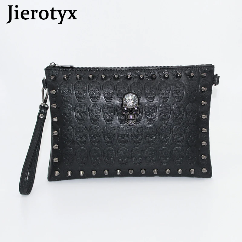 

JIETOTYX Women Clutch Skull Wristlet Rivet Purse Punk Clutch Handbags Wallet with Shoulder Strap Messenger Bag Party Phone Bag