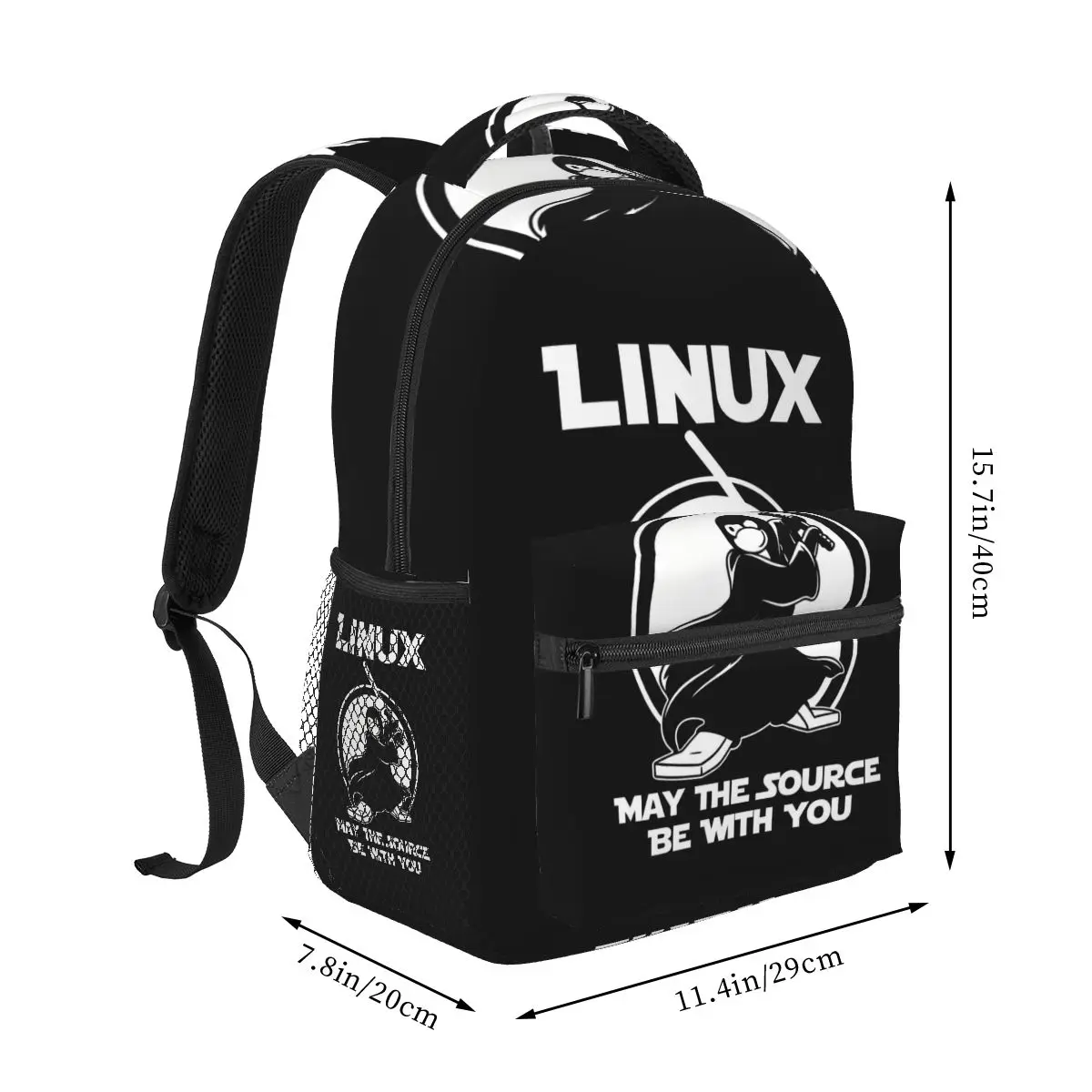 Programmer Computer Developer Geek Nerd Linux May The Source Be With Student Backpack School Bag Daypack Bookbag Shoulder Bags