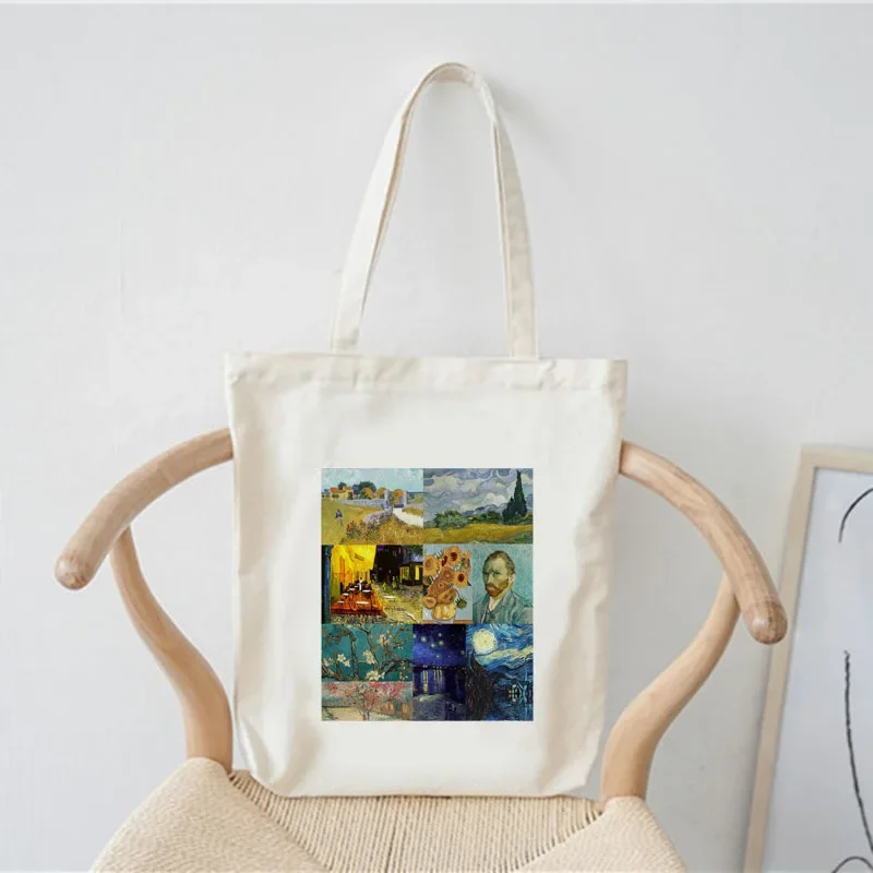 New Van Gogh Oil Painting Canvas Tote Bag Retro Art Fashion Travel Bag Women Eco Shopping Bag High Quality Foldable Handbag