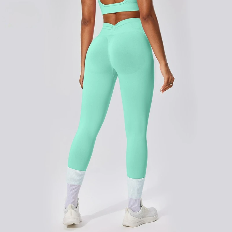 جديد الصلبة سلس عالية الخصر تسع نقاط السراويل مطوي الورك رفع سراويل رياضية المرأة اليوغا السراويل الرياضية طماق
