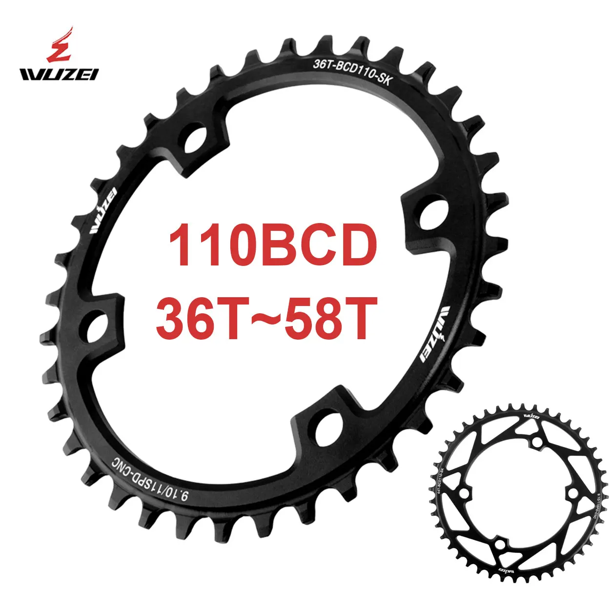 Roda dentada única para bicicleta de estrada WUZEI 110BCD 4 furos velocidade roda dentada para bicicleta