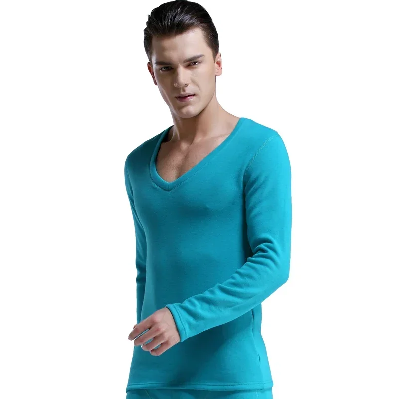 Men's autumn coat single V-neck cold-proof thickening and fleece tight youth cotton sweater base warm top