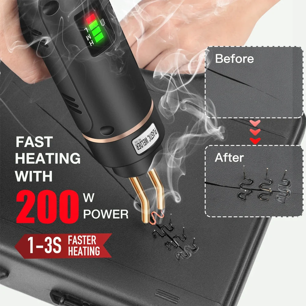 200W Hot Stapler Plastic Welding Machine Plastic Bumper Soldering Iron Garage Tools Car Bumpers Repair Tool Kits PVC Welder Gun