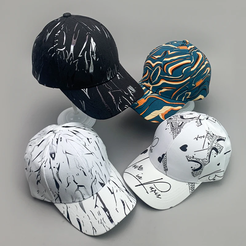 New Streetwear Kpop Striped Love Men Women Baseball Hats Cotton Breathable Unisex Ins Style Graffiti Fashion Sport Hip Hop Caps