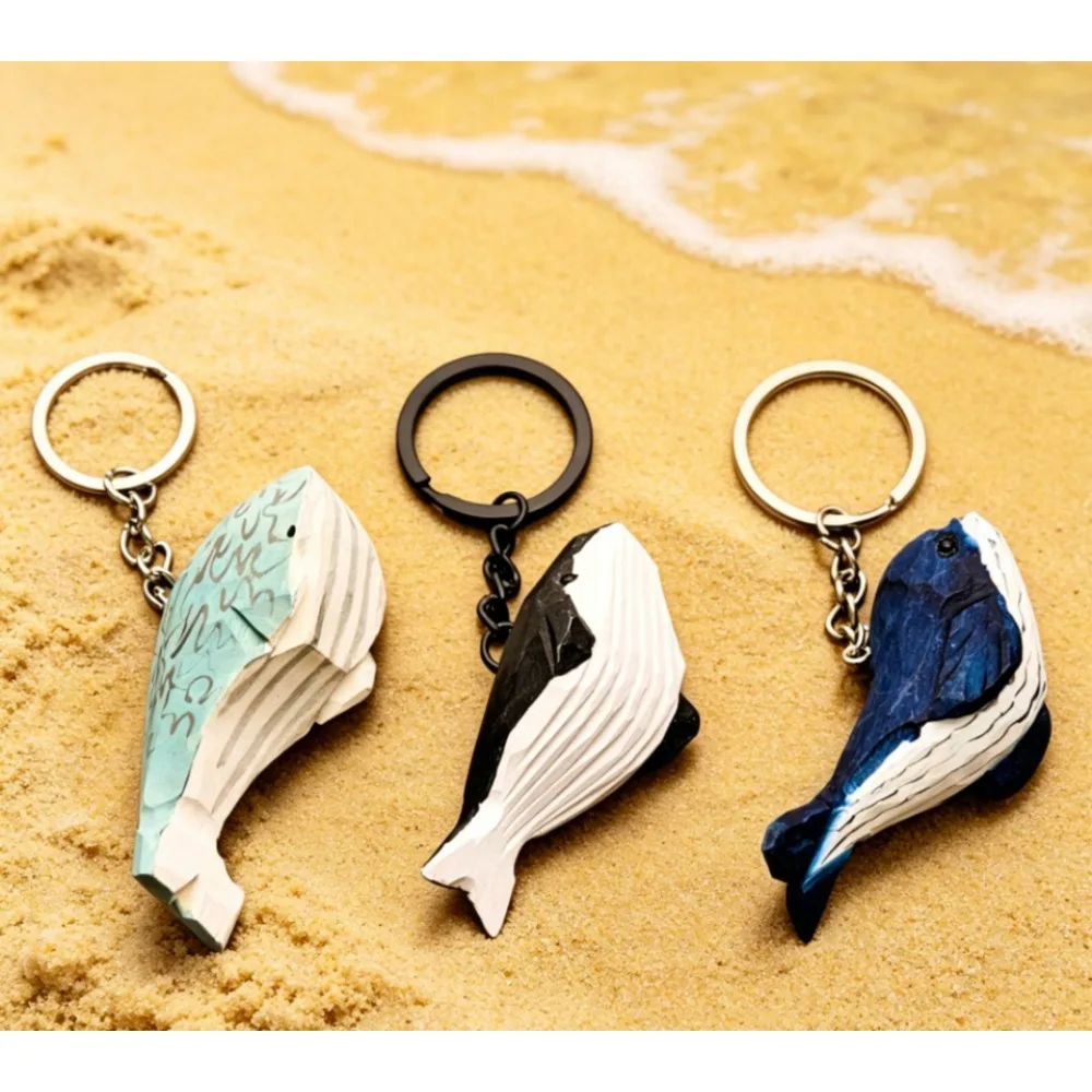 

Wooden Cartoon Keychain Ocean Series Handmade Key Cute Solid Wood Carved Sperm Whale Decoration Keyring Animal Ornament Gift