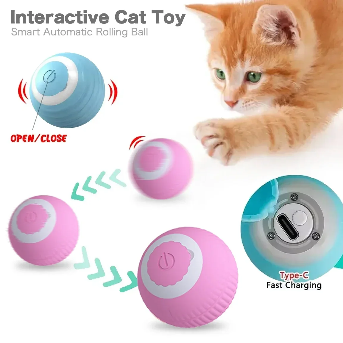 

Electric Interactive Cat Toys Auto Rolling Smart Training Self-moving Ball Pet Kitten Playing Indoor Toys Rechargeable Supplies