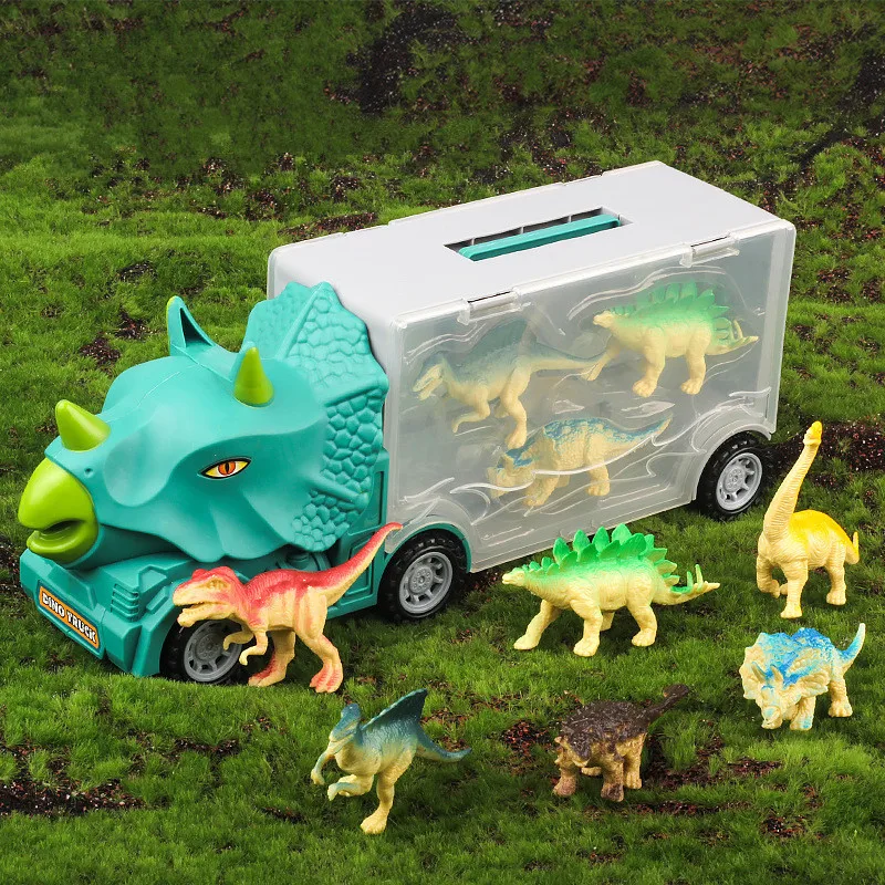 New plastic dinosaur container transport vehicle model,original box gift toys,simulation transport vehicle,wholesale