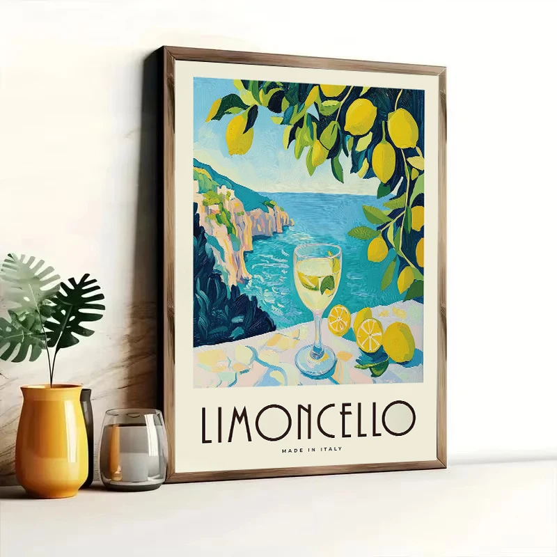 Italian Amalfi Coast Summer Cocktail Pasta Espresso Cup Poster Canvas Painting Print Wall Art Picture for Living Room Home Decor