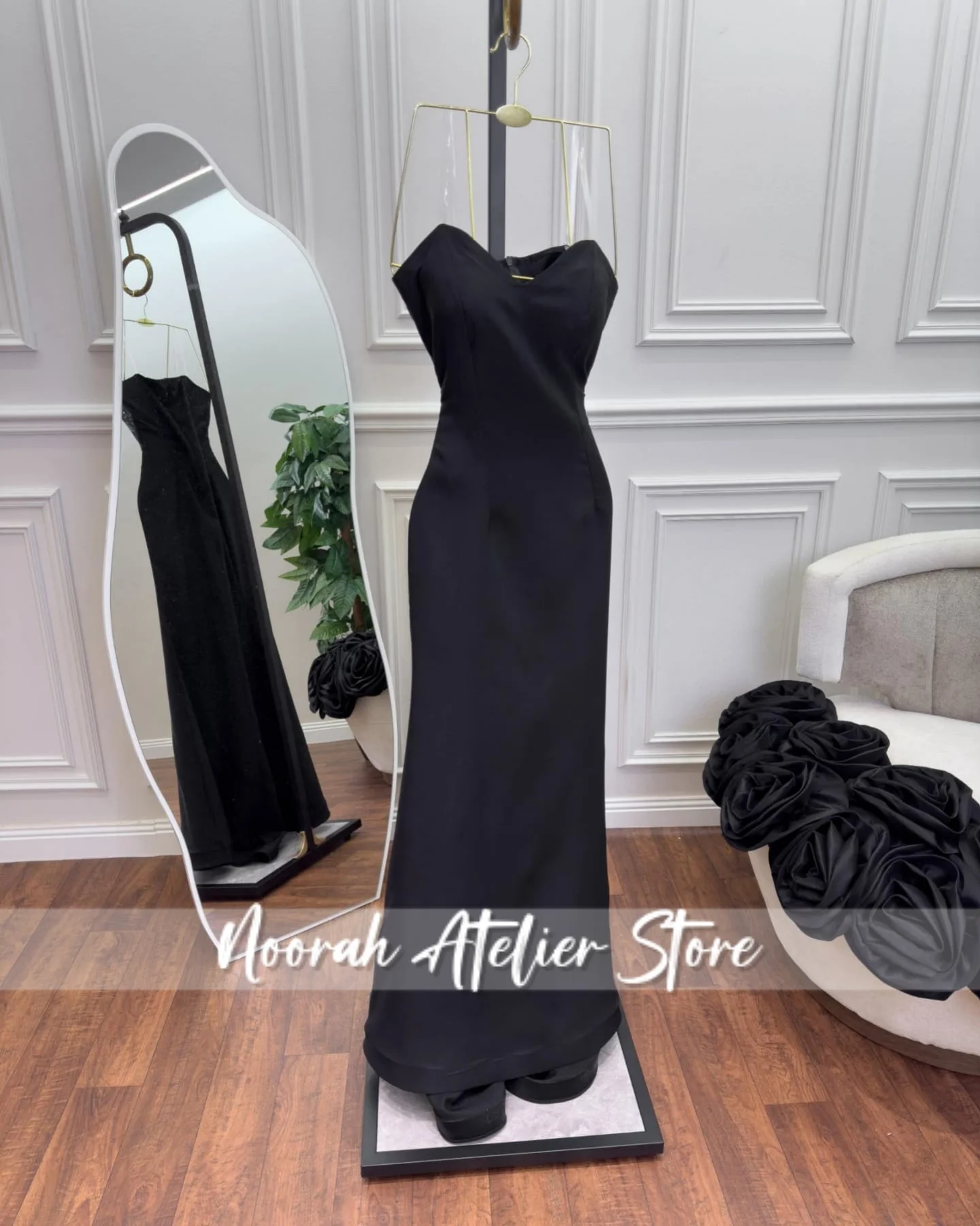 Elegante zwarte strapless zeemeermin luxe vrouwen avondjurken bloem cape 2025, vrouwen dubai beroemdheid jurk prom dress aangepast