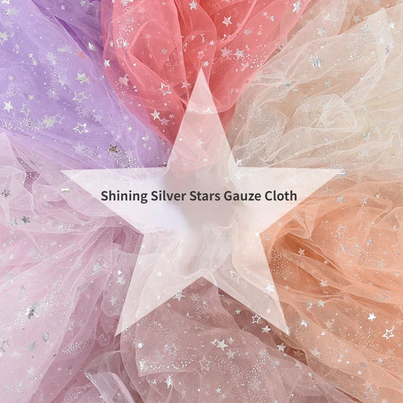 Shining Silver Stars Gauze Decorative Background Cloth Nail Perfume Cosmetics Photography Props DIY Fabric