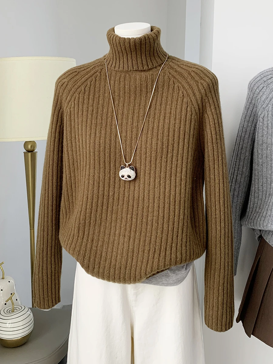 Damen High Ne Strickpullover Lazy Sle Gestreifter Pullover Warme Innenbekleidung Basis irt Herbst Winter Neuankömmling Loose Fit