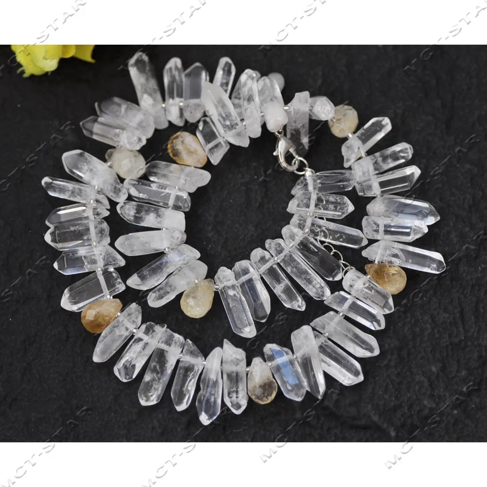 MCT·STAR 20'' 26mm Natural Yellow Teardrop Faceted Clean Crystal Amethyst Column Necklace CZ Custom Jewelry（Z14021）