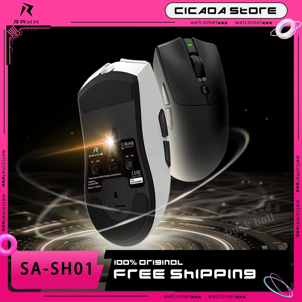 

Rawm Sa-Sh01 Pro Gaming Mouse Bluetooth Wireless 3Mode Paw3950 Mouse 8000hz 8k Lightweight Fps Game Mouse For Computer Accessory