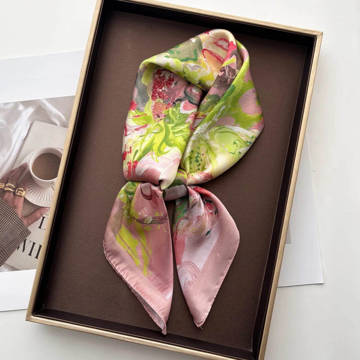 

Floral Printed Square Scarf For Women Imitation Silk Scarves Elegant Beach Shawl Wraps Bandanas Luxury Hijab Neckerchief