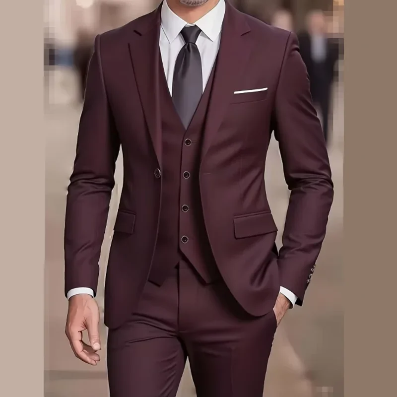 Men's 3pcs Suit- Slim Fit Tuxedo Set for Wedding Black Suit Perfect for Office Meetings Formal Slim Fit Suit Dress