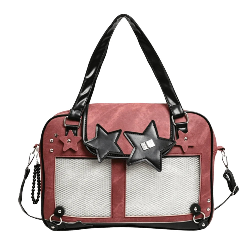 

Y2K Star Rivet Ita Bag PU Transparent Leather DIY Display Crossbody Bag Contrasting Color Design Large Capacity Tote Bag Daily