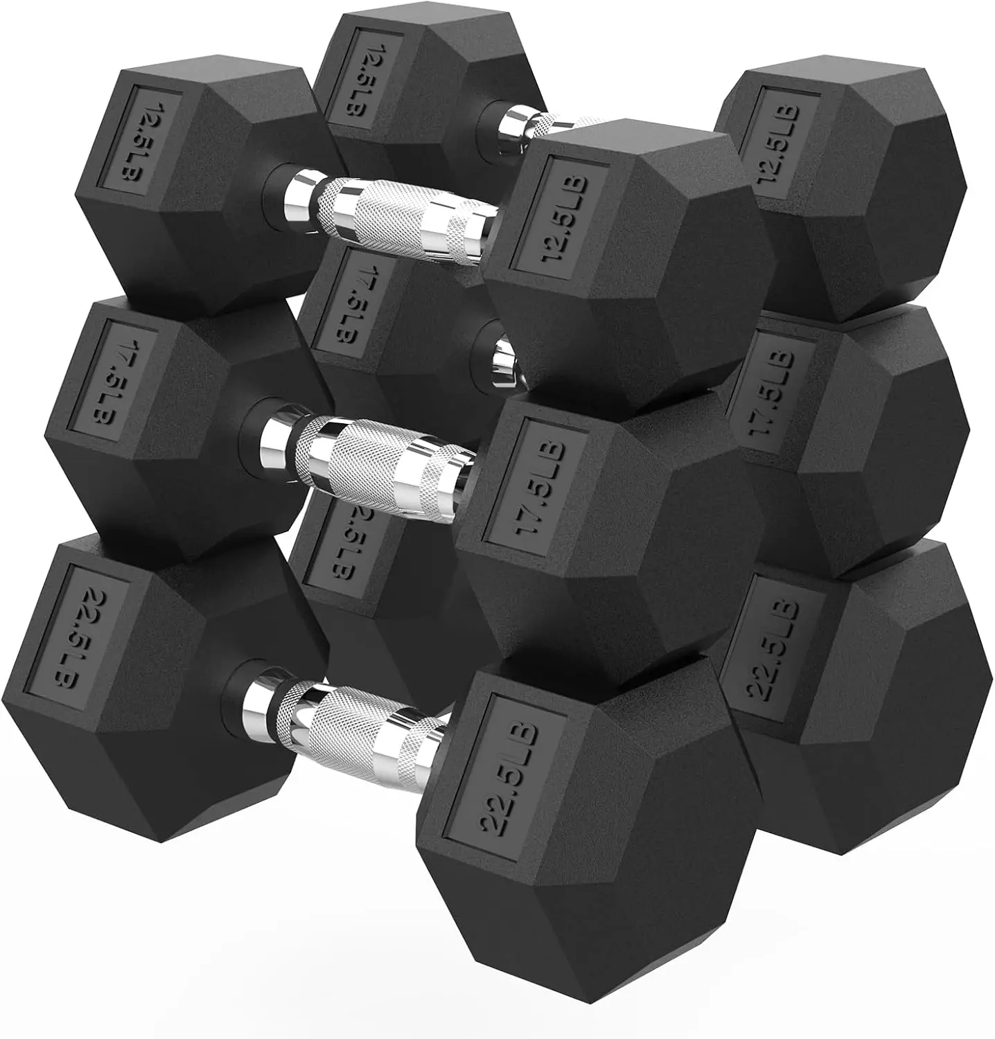 

Hex Dumbbell Set, 3-100 lb Rubber Encased Exercise & Fitness Dumbbells, Weights Dumbbells Set of 2, Hand Weight for Strength