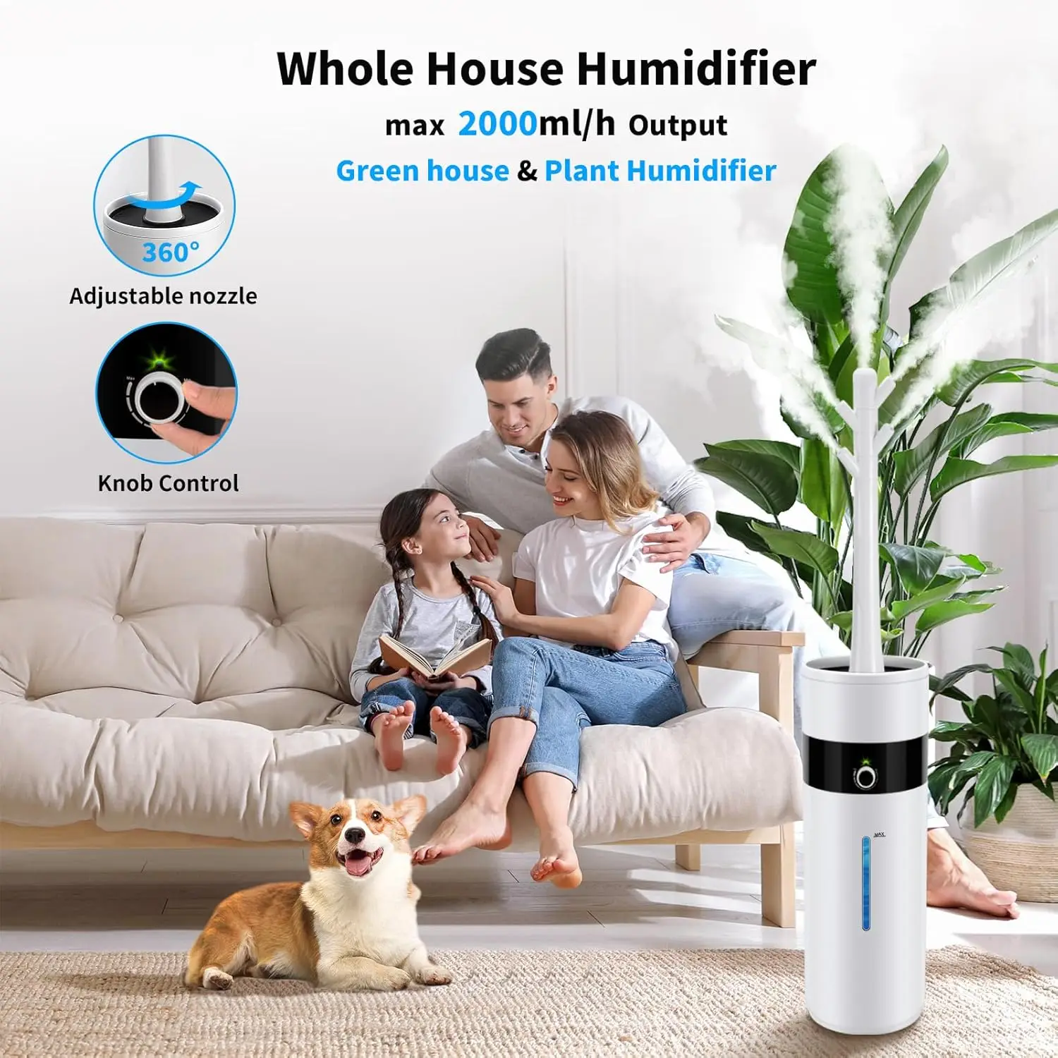 Humidifiers for Large Room 1000 sq ft,Hioo 18L 4.76Gal Ultrasonic Topfill Cool Mist Air Humidifier with 360° Nozzle for Baby Pla