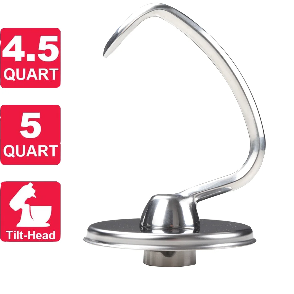 Stainless Steel Dough Hook for Kitchenaid Stand Mixer 4.5QT and 5QT Mixer Dough Attachments for Kitchenaid