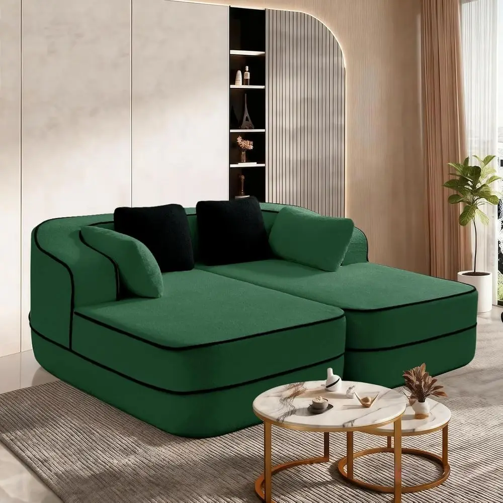 

Double Chaise Lounge Chair Indoor, Teddy abric BonelSoa Deep Recliner with 32D High-Resilience oam, Wide Arms or Home Theater Ap