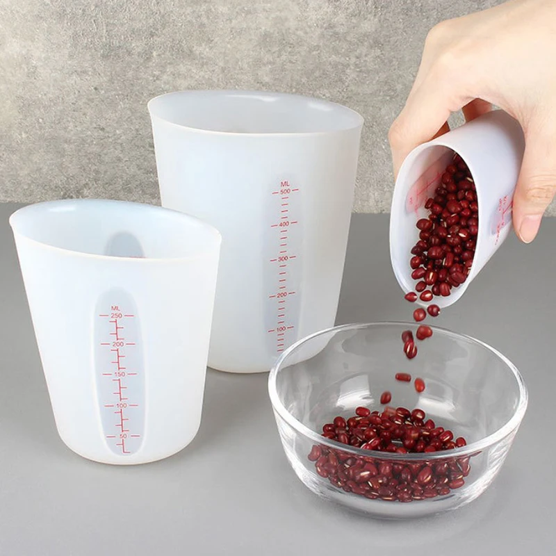 Silicone Measuring Cup 250/500ML Double Scale Soft Measuring Cup Milk Cup Baking Tools Handmade DIY Measuring Cup kitchen Tools