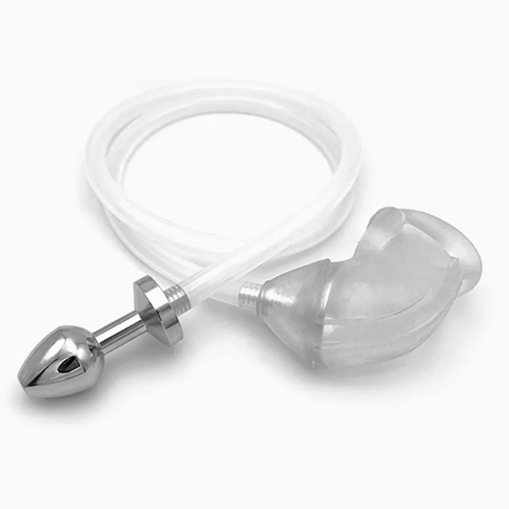 BDSM Silicone Plug Urinal with Piss Hole, Piss Funnel and Anal Plug, Penis Sheath and Mouth Gag,Sex Toy Adult Game Training Tool