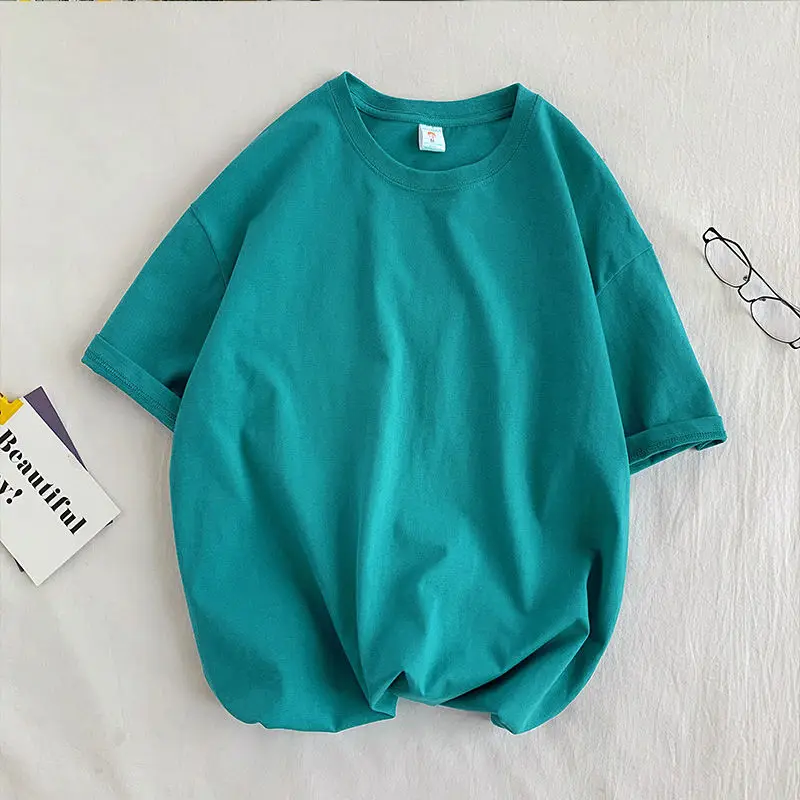 100% Baumwolle Kurzarm-T-Shirt für Männer und Frauen, Sommermode, einfarbig, schlicht, O-Ausschnitt, lockere, lässige Basic-Shortsleeve-Bluse. – Detail 15