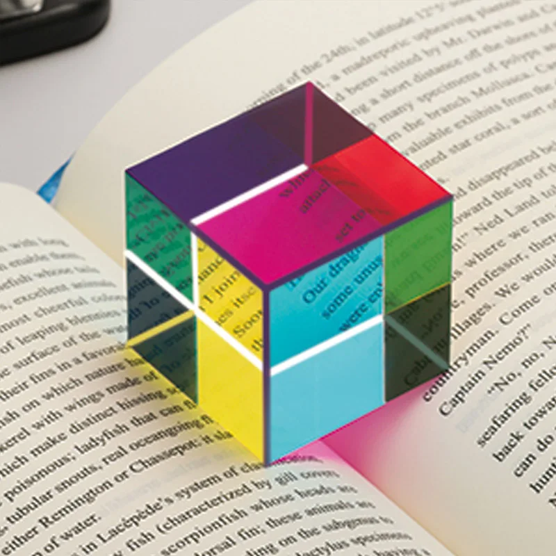 Jouet en verre optique à prisme Cube de couleur, 25/30/40/50/60mm, expérience de réfraction de la lumière physique éducative, projet de spectre arc-en-ciel