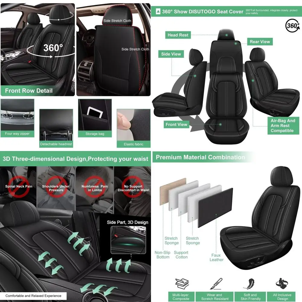 

2 чехлы на передние автомобильные сиденья, пригодные для Toyota Avalon 2007-2024 2025 2026: водонепроницаемые чехлы на автомобильные сиденья из искусственной кожи, автомобильные сиденья Cushi