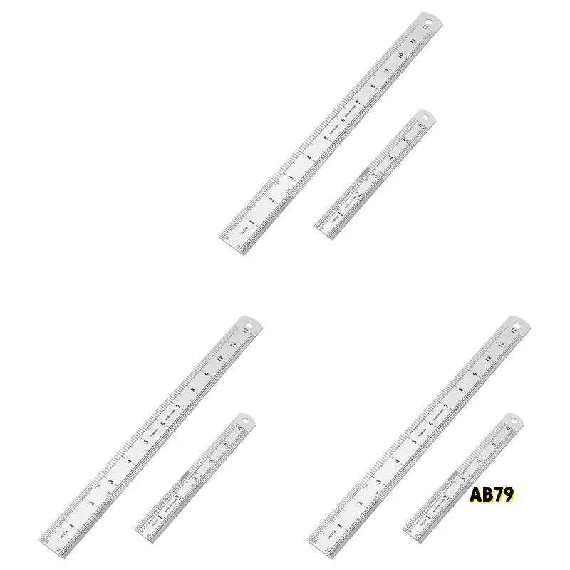 3X Stainless Steel Ruler 12 Inch + 6 Inch Metal Rulers