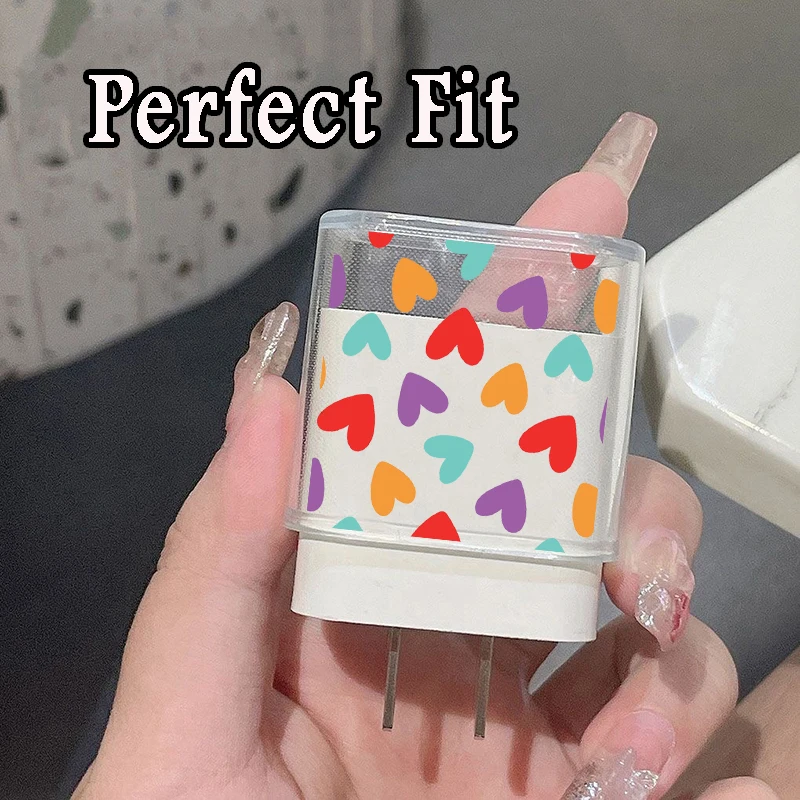 Colorful Love Pattern Charger Protective Case for IPhone 15 14 13 Pro Max 18/20W Charger&Charging Protector Data Wire Winder