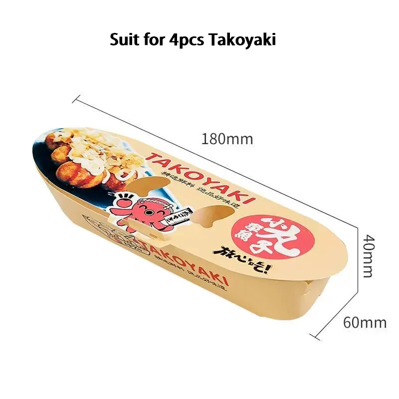 100pcs Octopus Ball Packaging Box Japanese Street Food Takoyaki Disposable Takeaway Snack Packing Paper Container