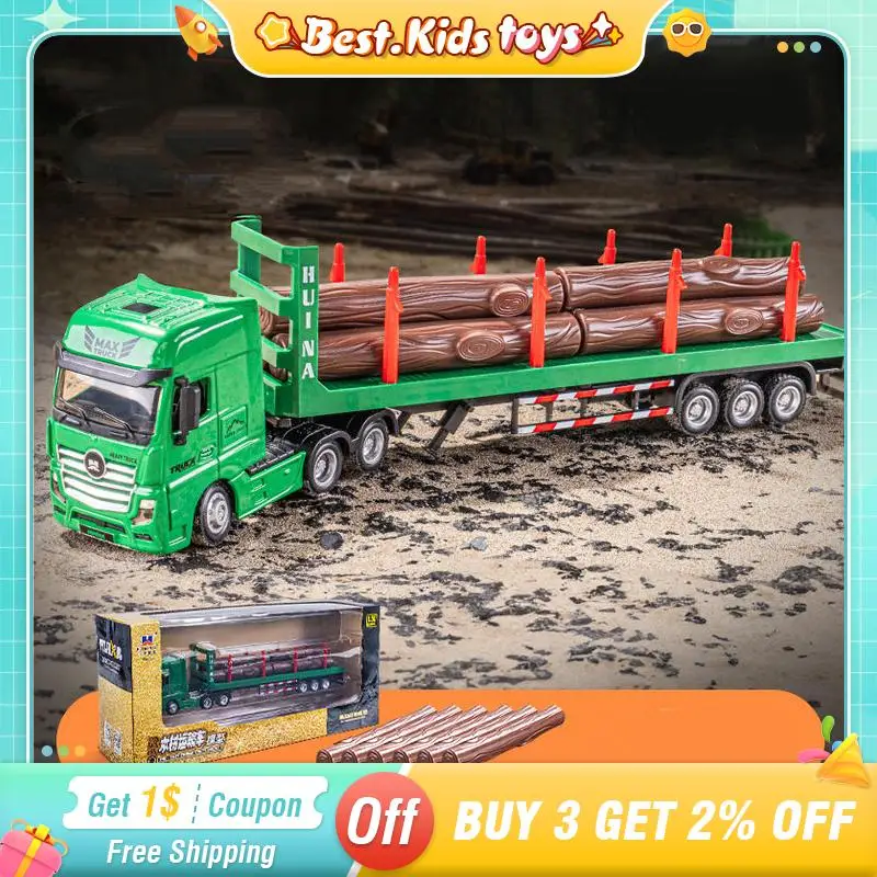 1:50 Alloy Wood Transport Heavy Truck Model Pull Back Detachable Head Rotation Engineering Vehicle Kids Toys Boys Birthday Gift