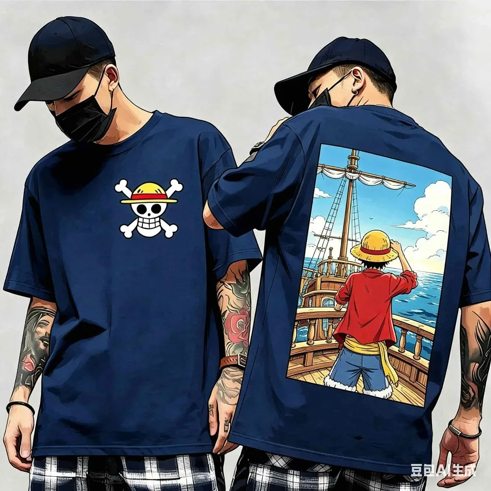

2026 Summer New One Piece Anime Monkey D Luffy Men's T-Shirt for Kids Short Sleeve Tees Casual Cotton Vintage Print Unisex Tops