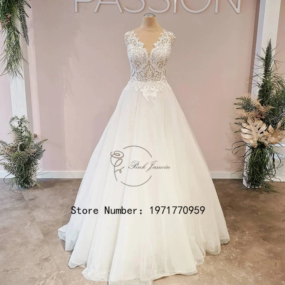 

White Gorgeous Wedding Dresses For Bride Sleeveless Applique Elegant Sweep Train Bridal Gowns Zipper Back Robe De Mariée 2024